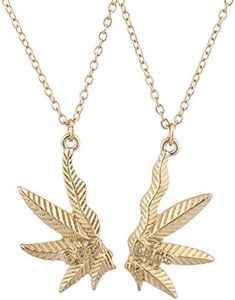 LUX ACCESSORIES Gold Tone Best Buds BFF Friends Marijuana Weed Necklace Set (2pc)