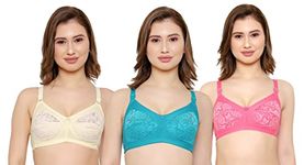 KSB Enterprises Women Net Non-Padded Wire Free Regular Bra, Womnen Bra, Yellow-Sky-Pink, 36C