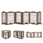 unipaws Extra Wide Dog Gate for Indoor, 6 Panels Freestanding Pet Gate with 5 Support Feet, Wooden Foldable Stairs Barrier (Fits 203cm-330cm, Walnut)