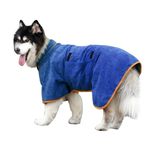 Dog Drying Coat - Microfiber Dog Towel Robe Super Absorbent Pet Bathrobe Dry Fast Dog Bag, Adjustable Collar & Belly Strap Fast Drying Coat Pet Dog Cat Bath Robe Towel