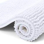 Kitinjoy Non Slip Chenille Bath Mat, Extra Soft Bathroom Mat, Super Absorbent Fluffy Bath Mats for Bathroom, Machine-Washable Quick Dry Bath Rug Foot Mat, 16"x24", White