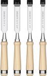 GREBSTK 4 Piece Wood Chisel Set for Woodworking Professional CRV Steel Bevel Edge Bench Chisels Extra Large Solid Wood High Impact Handle