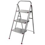 Kleeneze KL068514EU 3-Step Folding Stepladder – Large Step Stool with Non-Slip Feet, Collapsible for Compact Storage, Strong Steel Structure, Safety Clip, 150kg Weight Capacity, 105cm High, Pink/Grey