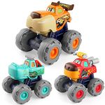 Coogam Friction Powered Cars 3PCS, Push and Go Construction Monster Vehicle Animal Trucks Toy Set, Gift for Birthday Baby Shower Xmas 123 Year Old Toddler Girls Boys