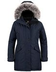 Wantdo Women's Winter Jacket Warm Padding Long Coat with Faux fur Hood Navy L