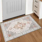 Moynesa Ultra-Thin Washable Entryway Rug 2x3 Rug, Small Kitchen Rugs for Entryway Indoor Non Slip, Vintage Throw Mat for Front Door Entrance Bathroom Laundry Room, Beige/Gold