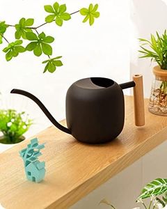 Baffect Regadera de Interior de Acero Inoxidable de 1.2 L/40 onzas con Mango de Madera, regadera de jardín de Metal con Boquilla Larga para macetas pequeñas y Flores (Negro)