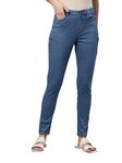 GO COLORS Womens Slim Fit Cotton Striped Denim Jeggings (Blue_2XL)