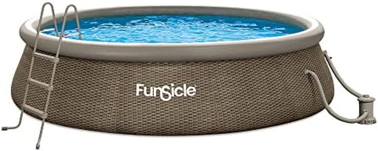 Funsicle 14' x 36" Quickset Round Inflatable Ring Top Outdoor Above Ground Swimming Pool Set with Pump and Cartridge Filter, Brown Triple Basketweave