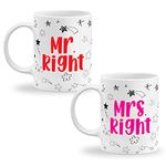 GIFTkarde Mr & Mrs. Right Printed Couple Coffee Mugs Brand Set of 2 Ceramic 11oz 325ml Cup