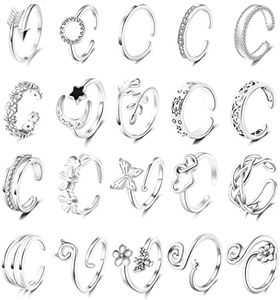 Staligue 20pcs Adjustable Toe Rings Set for Women Fingers Joint Tail Summer Beach Arrow Flower Open Rings Foot Jewelry