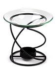 Thin Spiral Black Metal Oil Burner with Glass Dish