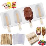 Uhat Ice-Cream Silicone Bar Mould Maker Frozen Dessert Chocolate Cake Popsicle Tray Ice Lolly Moulds + 50 Reusable Bamboo Sticks (Small, Silicone)