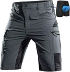 Cycorld Mountain-Bike-Shorts-Mens-Padded Biking Baggy Cycling Short Padding Liner with Zip Pockets (Grey, Large)