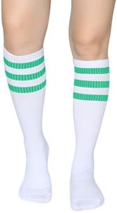 Henwarry Classic Triple Stripes Over the Calf Cotton Retro Tube Socks for Men and Women (A08-Green/White)