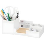 NowExp Modern Desk Organizer With Pen & Pencil Holders I 6 Compartment Plastic Case Holder I Multi-Functional Storage & Display Stand For Home, Office Table Accessories I Plastic - White