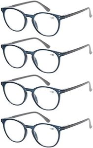 Kerecsen 4 Pack Retro Round Reading Glasses Men Women Spring Hinges Lightweight Quality Readers, 4 Pack Blue, +2.0 Magnification