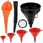 6 Pcs Right Angle Flexible Plastic Funnel Set, Universal Car Gasoline Fuel Petrol Engine Funnel with Detachable Spout and Long Mouth Funnels for Motorcycle Car Automotive - Red/Orange/Black