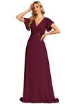 Ever-Pretty Women's Double V-Neck Short Flutter Sleeves Empire Waist Elegant Chiffon Floor Length Mother of The Bride Dresses Mulberry 18UK