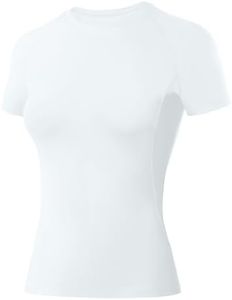 RIKUAOU Women's Compression Shirt Short Sleeve, Quick Dry Workout Tops Athletic T-Shirts Gym Yoga Running Sports Base Layer White