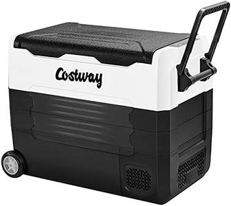 COSTWAY Car Refrigerator with Wheels, 58-Quart Dual-zone Electric Cooler with 12V/24V DC, 100-240V AC, -4°F To 50°F, Portable Handle RV Fridge Freezer for Home Camping Traveling Truck Vehicles, Black