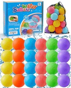Reusable Water Balloons 24 Pcs, Quick-Fill Summer Water Toys for Pool Parties & Outdoor Beach Backyard Games, Durable Splash Balls for Kids
