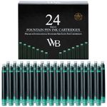 Wordsworth & Black 24 Pack Fountain Pen Ink Refills - Set of 24 Green Ink Cartridges - International Standard Size - Length APPR 1.5" - Base Diameter APPR 0.24" - Disposable and Generic