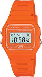 Casio Unisex 37.00mm Quartz Watch with LCD Digital dial and Orange Rubber Strap Strap F-91WC-4A2EF