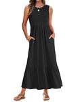 AUSELILY Summer Dresses for Women UK Sleeveless Maxi Dresses Ladies Beach Coverups Sun Dresses Tiered Long Dress with Pockets Black