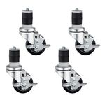 DuraSteel 1-1/2" Expanding Stem Caster with Side Brake for Commercial Kitchen Prep Work Tables - 3" Polyurethane Wheel / 4" Mounting Height, 530LBs, Set of 4