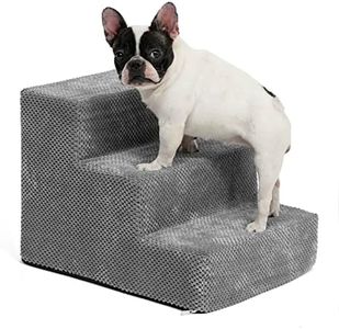 KASSELY Portable Dog Stairs, Pet Stairs 3-Step Anti-Slip Rubber Bottom High-Quality Memory Foam Dog Steps with Removable Washable Cover for Smaller & Elder Pets, Sturdy Steps for Dog Under 50 Pounds