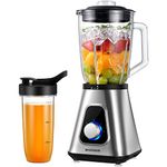KIDISLE 1200W Smoothie Blender and Personal Blender Combo for Shakes and Smoothies, Countertop Blender with 52oz Glass Jar, 22oz Travel Cup, 3 Adjustable Speed, Stainless Steels