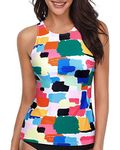 Holipick High Neck Tankini Top Bathing Suit Tops for Women Tummy Control Tank Tops Swimsuits, Multicoloured, Small