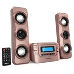 Philco Stereo Shelf Systems Compact CD Shelf System with Digital FM Stereo Radio, Bluetooth Wireless Technology, and Remote Control in Rose Gold | LCD Display | MP3 & AUX Port Compatible