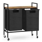 Shinoske Laundry Basket, Laundry Sorter 2-Compartment Laundry Hamper with Pull-Out and Removable Laundry Bags, for Laundry Room, Metal Frame, 90L, 73 x 30 x 74 cm, Rustic Brown and Black