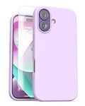 Encased Soft Touch for iPhone 16 Silicone Case with Screen Protector (MagSafe Compatible) Slim Smooth Feel Phone Cover for Women (Purple)