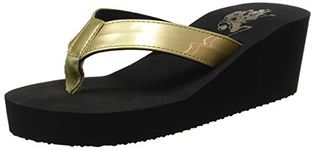 US Polo Association Women's Hera Metallized Flip Flops, Multicolour (Blk/Gold 044), 6.5 UK