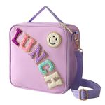 Insulated Lunch Bag With Adjustable Shoulder Strap, Nylon Preppy Lunch Box Large Insulated Lunch Bag Reusable Lunch Tote Bag with Smiley Preppy LunchBag for Girls School Travel Picnic (Purple)