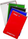 Mead 45430 Wire Bound Memo Books, 4x6-Inch, College Ruled, 40-Sheet Each, Pack of 5, Assorted Color Covers