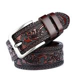 PACDE Western Men Genine Leather Cowskin Jeans Emboss Belt (Coffee, 120cm)…