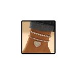 Cubahop Double Layer Beach Crystal Anklets Heart Love Bling Ankle Bracelets Summer Foot Accessories Jewelry for Women and Girls (Gold)