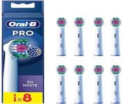 Oral-B Pro 3D White Electric Toothbrush Head, X-shaped Bristles and Unique Polishing Cup for Teeth Whitening and Surface Stains Removal, Pack of 8 Toothbrush Heads White