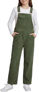 Rolanko Girls Corduroy Overalls, Adjustable Straps Jumpsuits with Pockets Vintage Wide leg Bib Pants for Kids (Olive Green, 12-13 Years)
