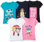 T2F Girl's Plain Regular Fit T-Shirt (GLS-TSRT-03_Multicolor 4 5-6 Years)