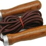 EVO Fitness Leather Adult Indoor Gym Skipping Jump Speed Rope Wooden Handle Home Exercise Fat Burn Training Workout Boxing MMA (Brown)