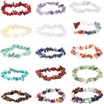 Uoeo 15 Pieces Irregular Crystal Chip Bracelets Set, Natural Gemstone Stretch Bracelet Crushed Stone Bracelet Jewelry Creative Gifts for Girls Women