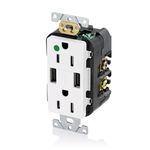 Leviton T5632-HGW 15-Amp Hospital Grade USB Charger/Tamper-Resistant Duplex Receptacle, White