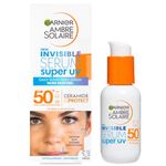 Garnier Ambre Solaire SPF 50+ Super UV Invisible Serum Moisturiser for Face, High Protection Against UVA & UVB, Sun Cream for all Skin Types, With Hyaluronic Acid, Vitamin E & Ceramides, Vegan, 30ml