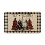 Artoid Mode Watercolor Buffalo Plaid Christmas Trees Welcome Decorative Doormat, Seasonal Winter Low-Profile Rug Switch Mat for Indoor Outdoor 17x29 Inch