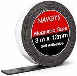 3 Meter Magnetic Tape Self Adhesive Backing - 12mm Wide, Magnetic Strips, Easy to Cut, Ideal for Flat Surfaces, Whiteboard, Fridge Organisation, Windows